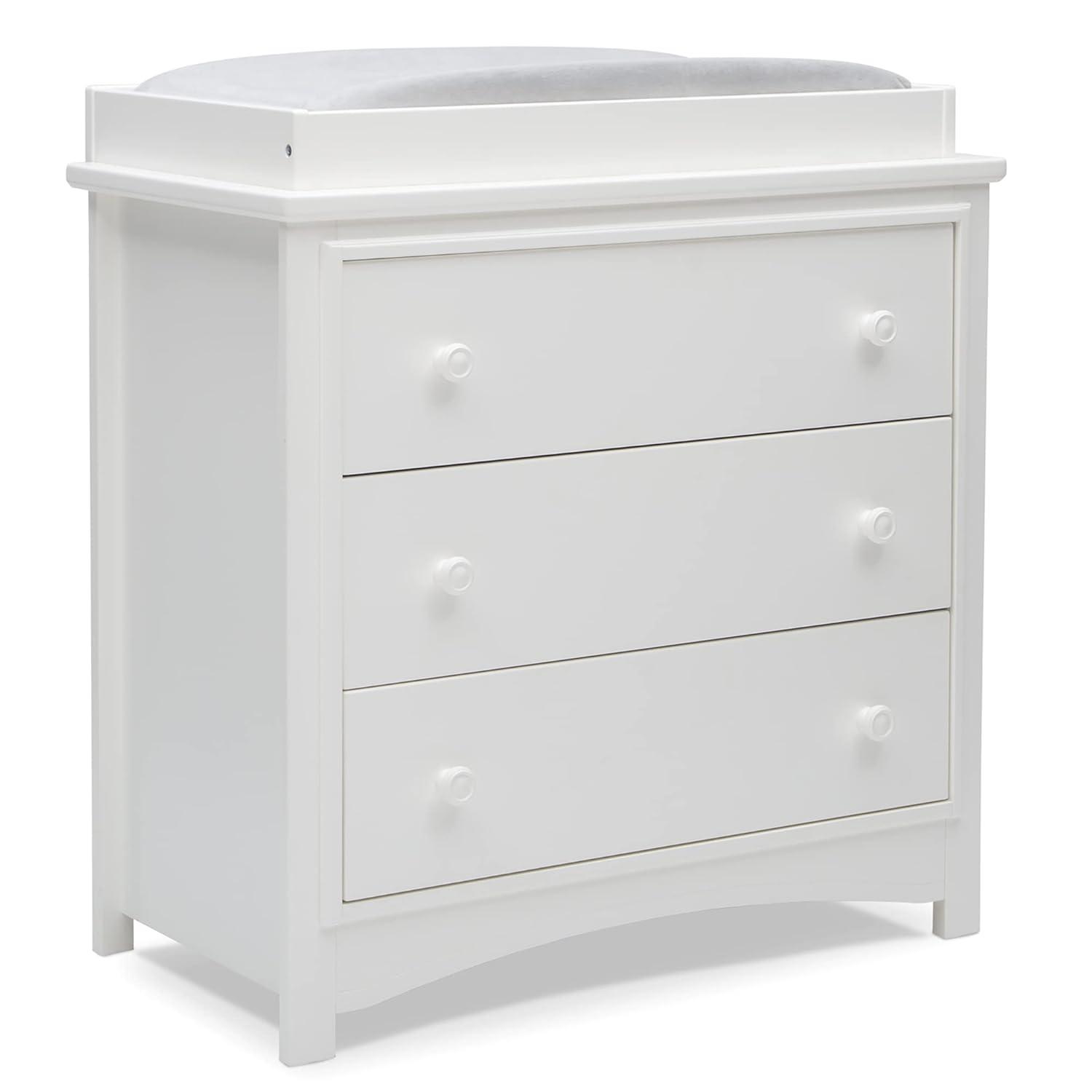 Delta Children Perry 3 Drawer Dresser with Changing Top, Greenguard Gold Certified, Bianca White