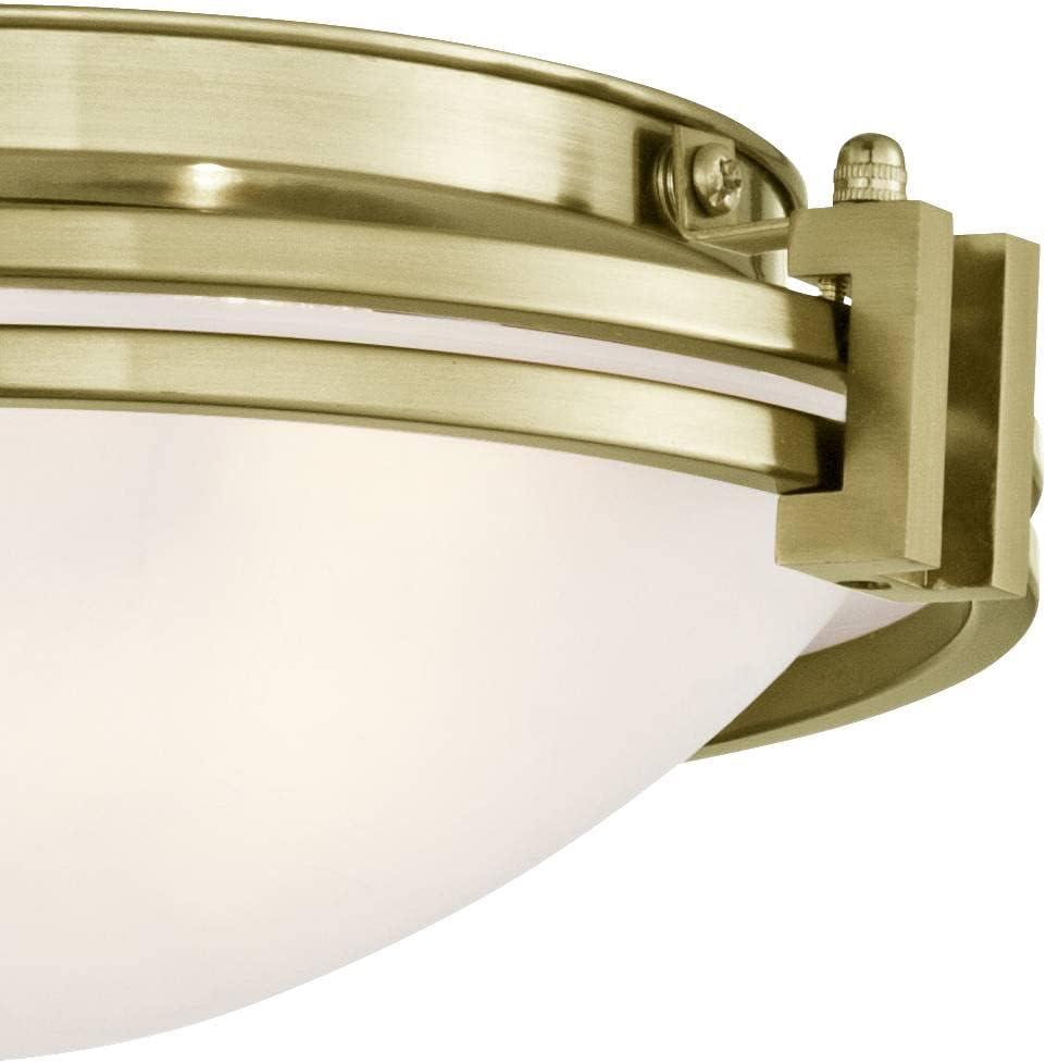 Deco Inspired 16" Warm Brass Flush Mount with Satin White Glass Bowl