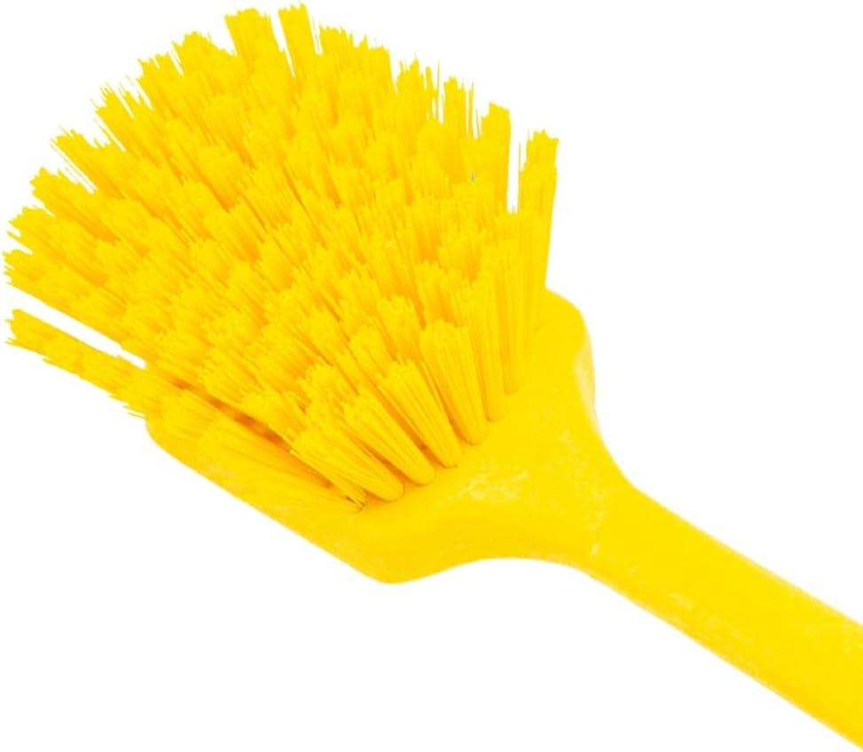 Yellow Long Handle Plastic Scrub Brush with Polyester Bristles