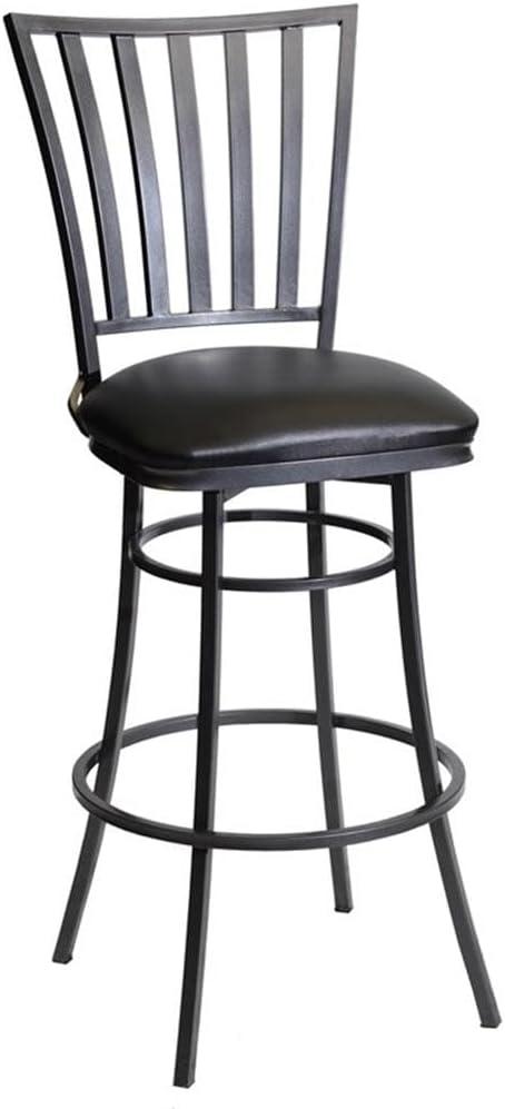 Transitional Black Leather Swivel Barstool with Metal Base