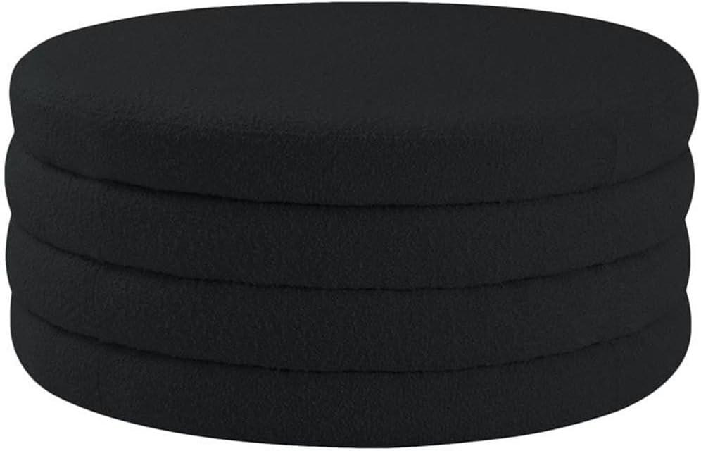 Aphia 36" Round Black Boucle Tufted Ottoman/Coffee Table