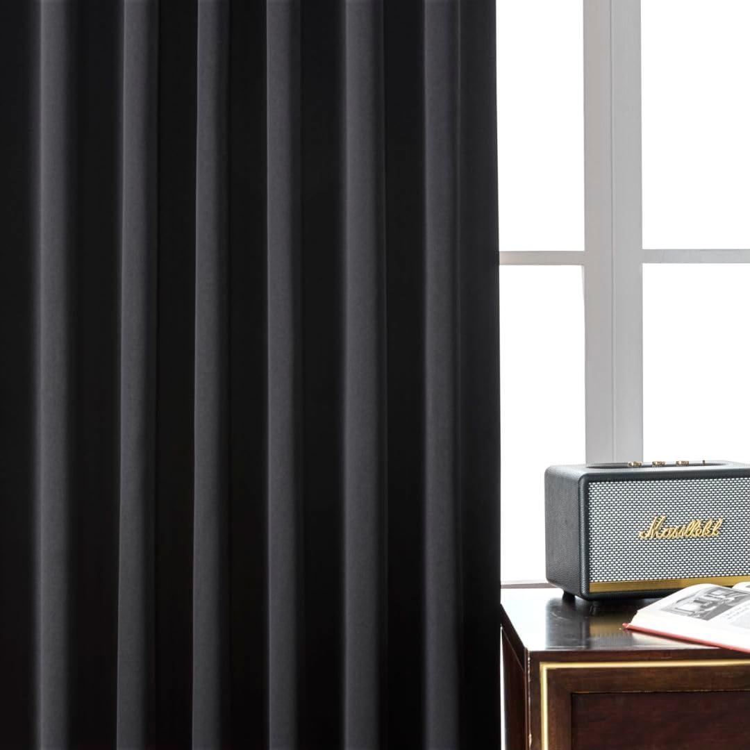Joydeco Black Blackout Curtains 96 Inches Long, Thermal Insulated Curtains 2 Panels Set for Bedroom, Room Darkening Drapes for Living Room Window (W52 x L96 Inch, Black)