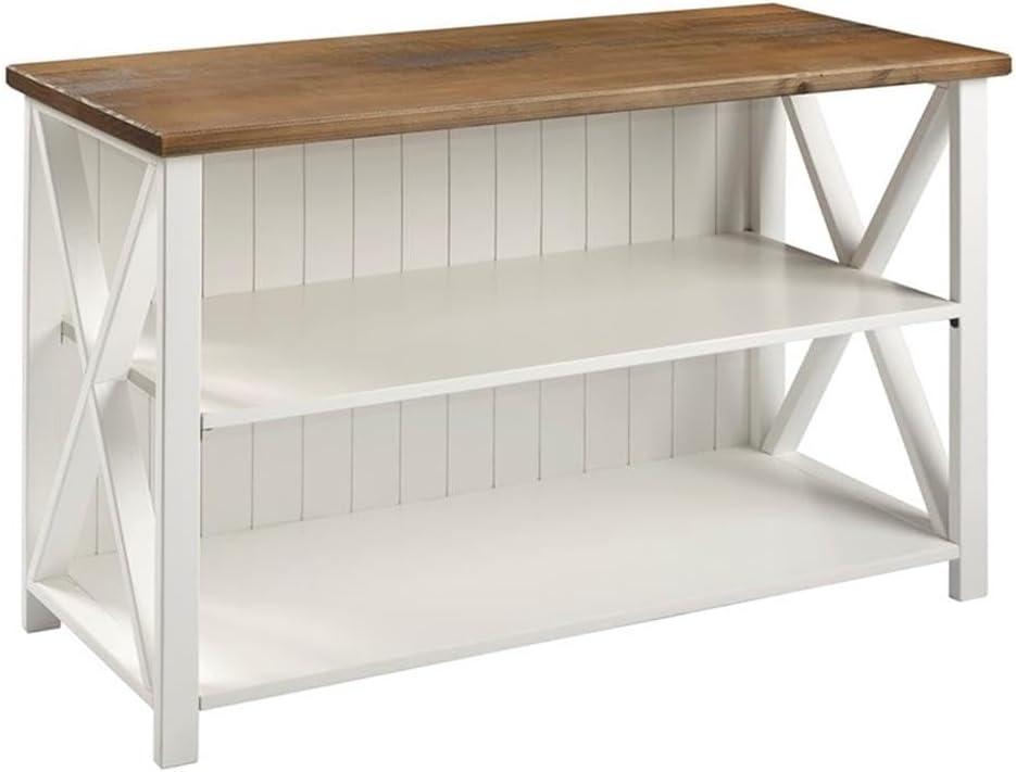 52" Solid Wood Farmhouse Storage Console - White/Reclaimed Barnwood