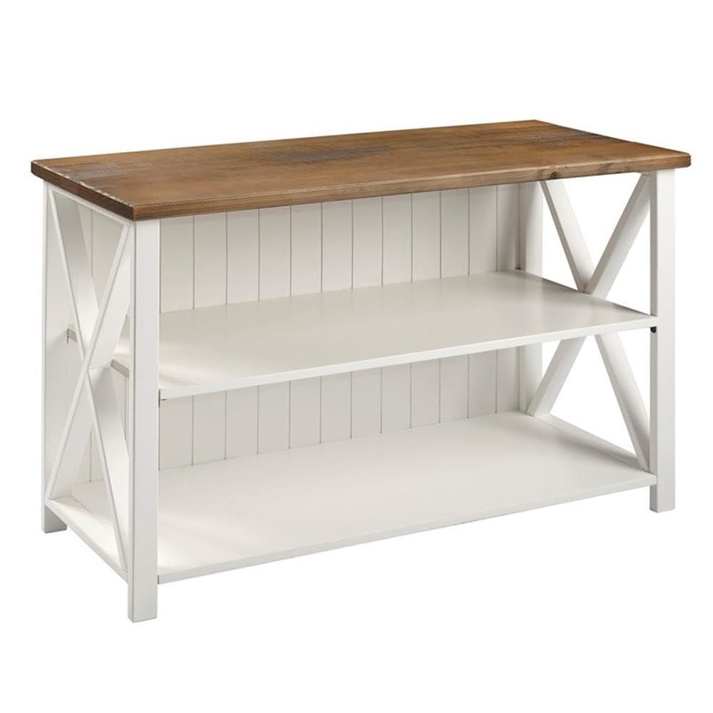 52" Solid Wood Farmhouse Storage Console - White/Reclaimed Barnwood