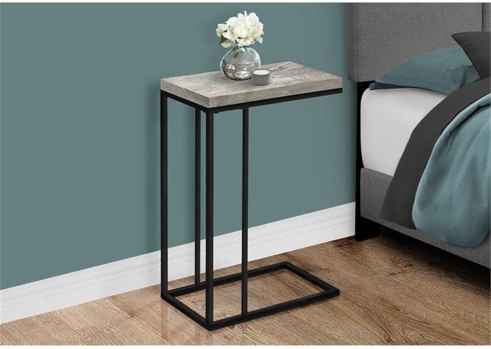 Monarch Specialties Accent Table, C-shaped, End, Side, Snack, Living Room, Bedroom, Grey Laminate, Black Metal, Contemporary, Modern