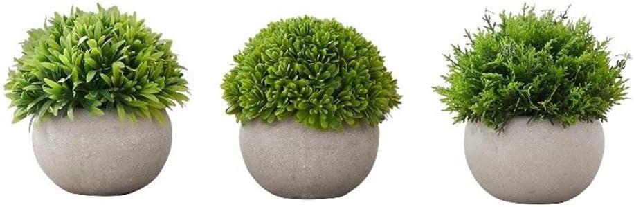 Set of 3 Green Faux Grass Plants in Gray Pots