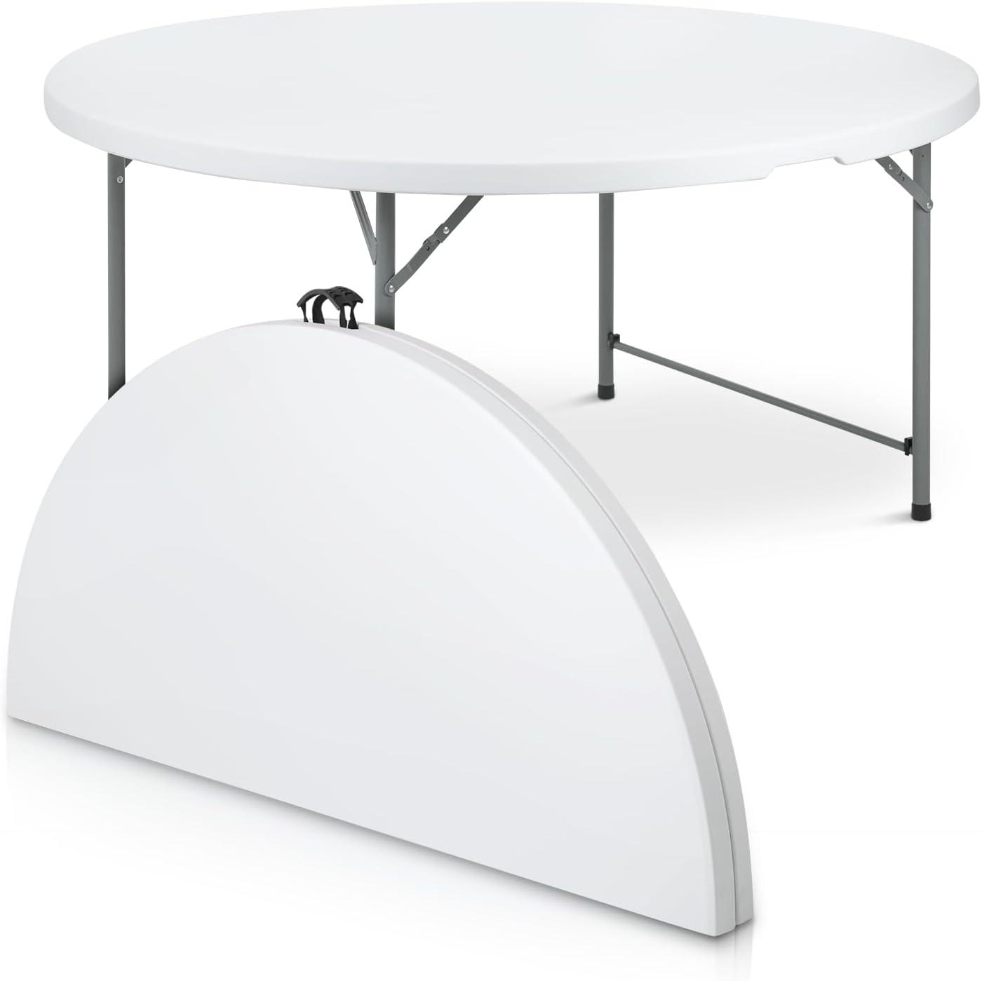 MoNiBloom Plastic Round Folding Table, Portable Foldable Party Banquet Table for Camping Dining Outdoor Picnic