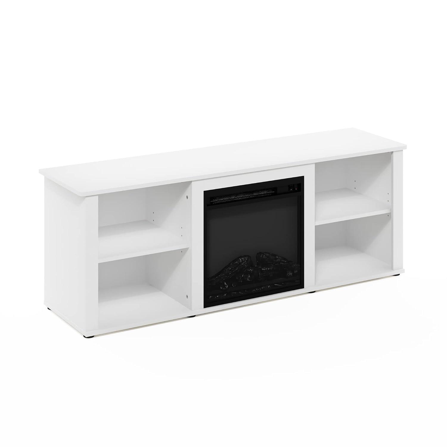 Furinno Montale 60 Inch TV Stand with Fireplace, Solid White