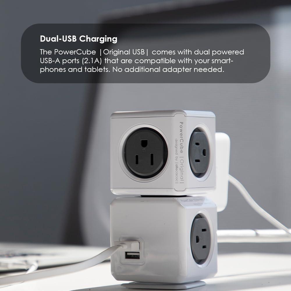 Power Cube Accessory 4424GY/USORPC 4-Outlet Extended USB Power Bar 10ft Grey Electronic Consumer Electronics