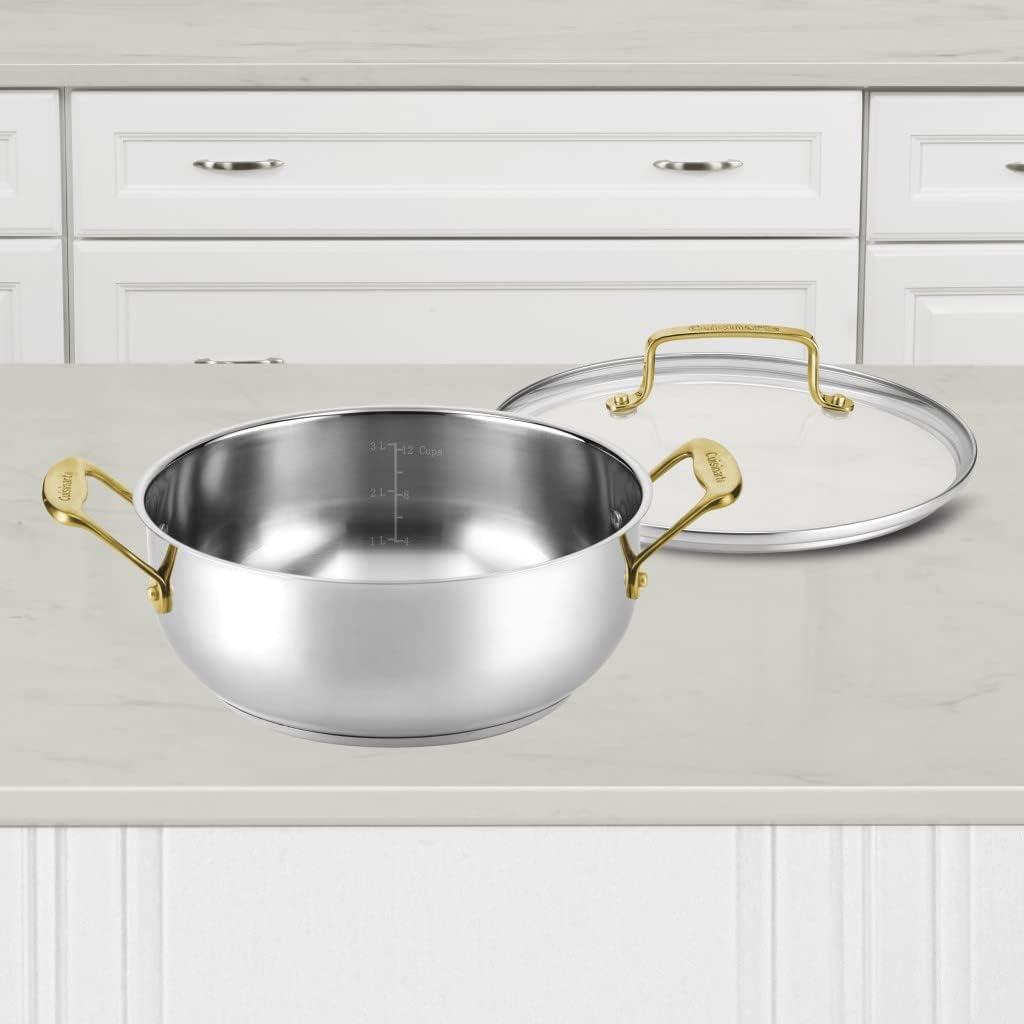 4 Qt Stainless Steel Dutch Oven with Gold Handles