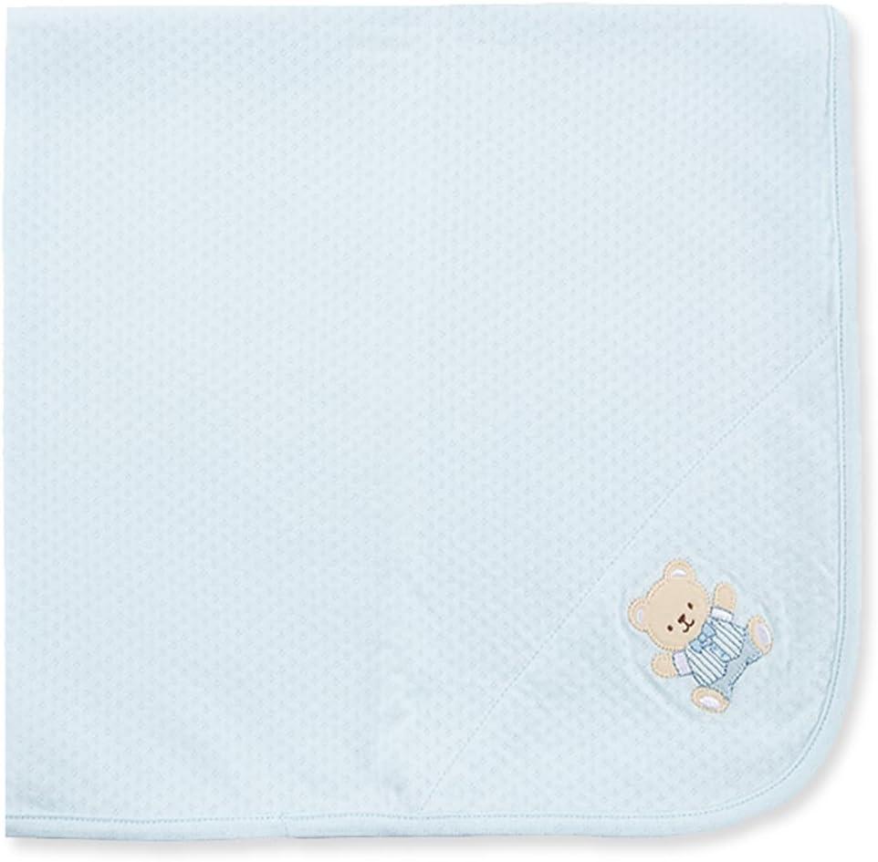 Light Blue Cotton Baby Blanket with Cute Bear Patch