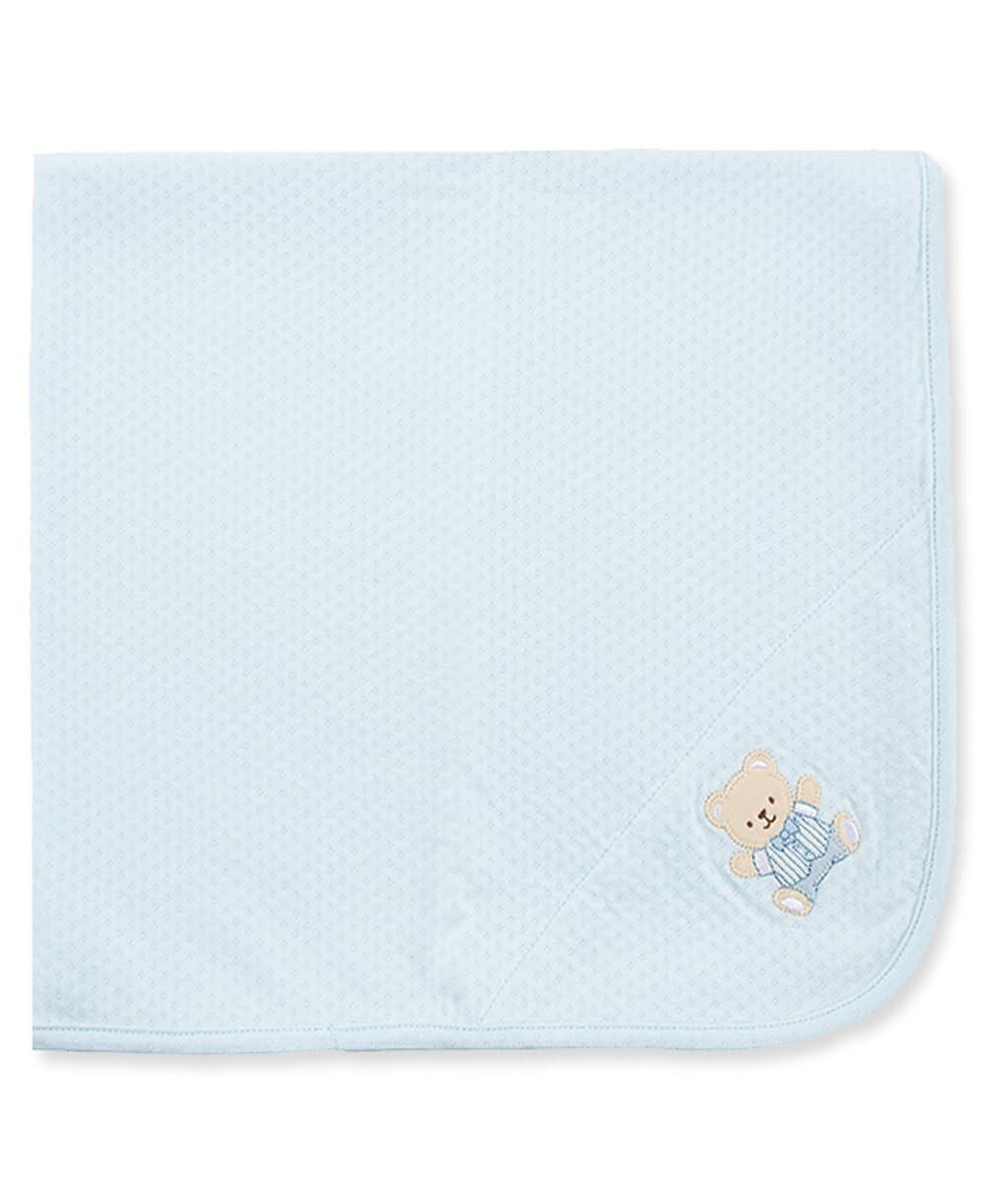 Light Blue Cotton Baby Blanket with Cute Bear Patch