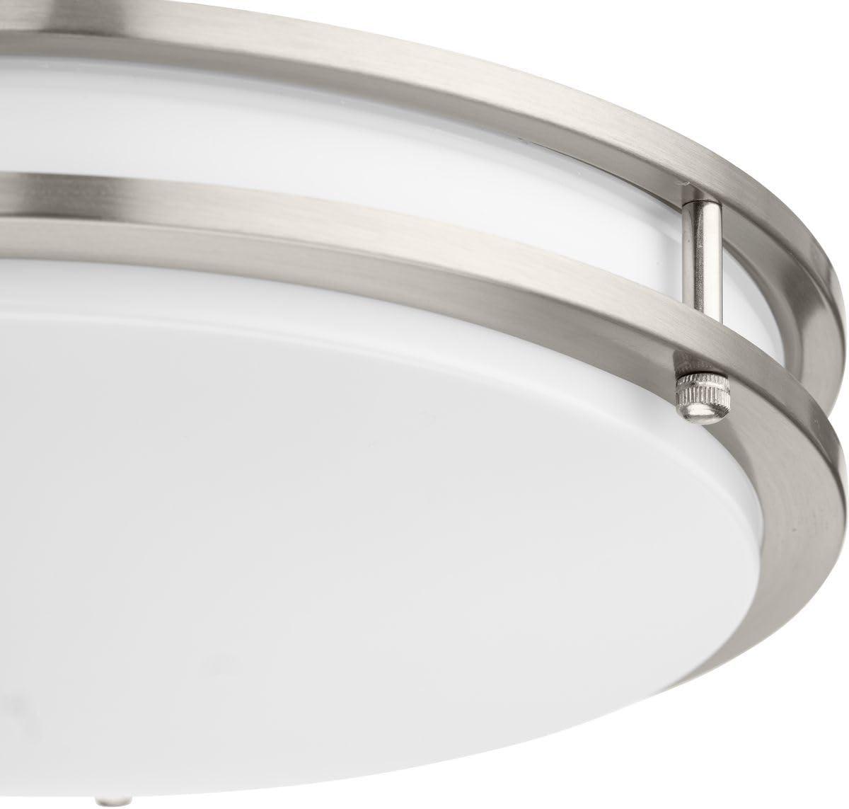 Progress Lighting, Moderna Collection, 1-Light Flush Mount, Brushed Nickel, White Acrylic Shade, Steel, 14" Width, LED