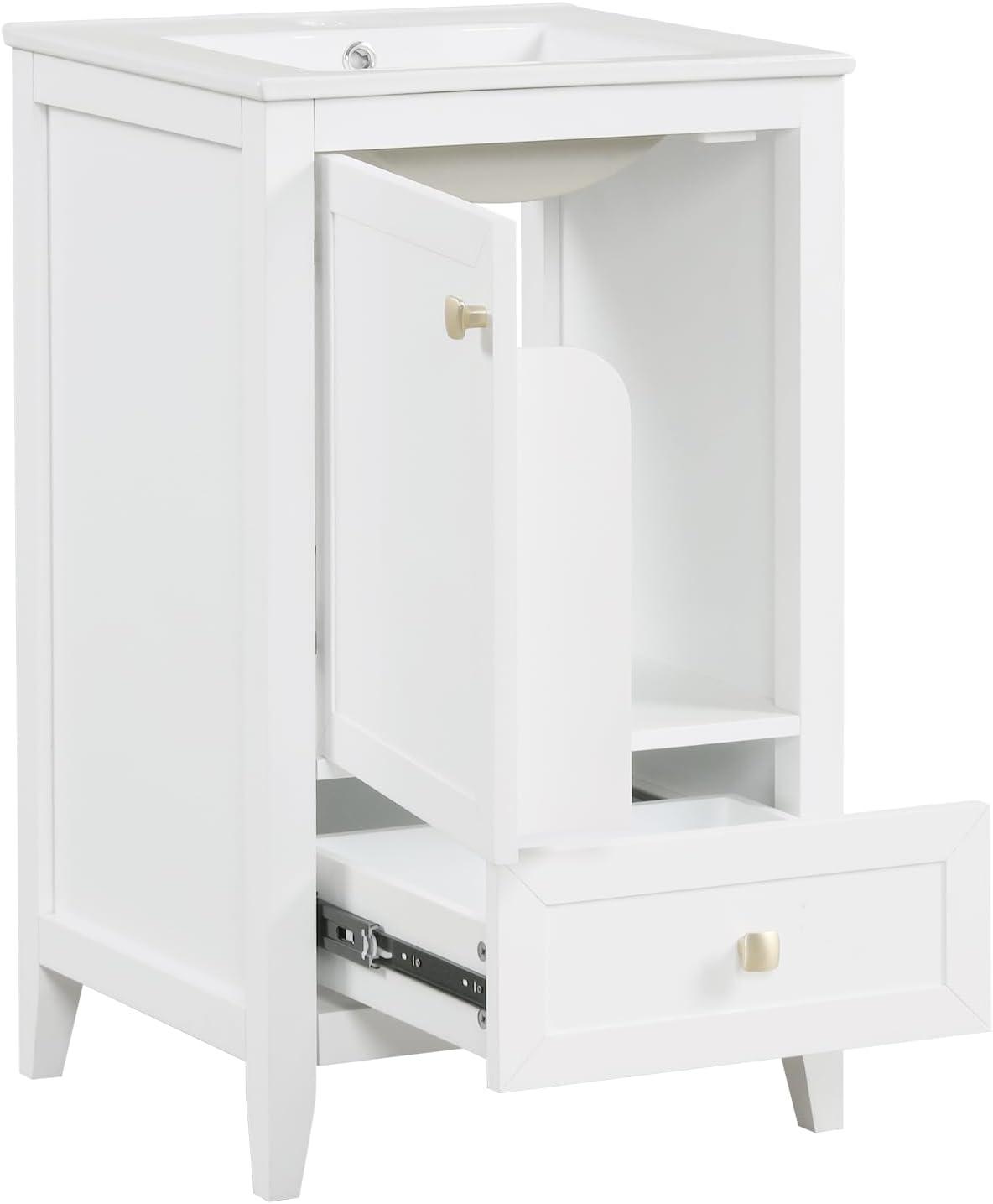 Harper & Bright Designs 20" Bathroom Vanity, Small Single Vanity with Drawer & Soft Closing Doors, Solid Wood Bathroom Cabinet with Storage Rack, Ceramic Sink, White