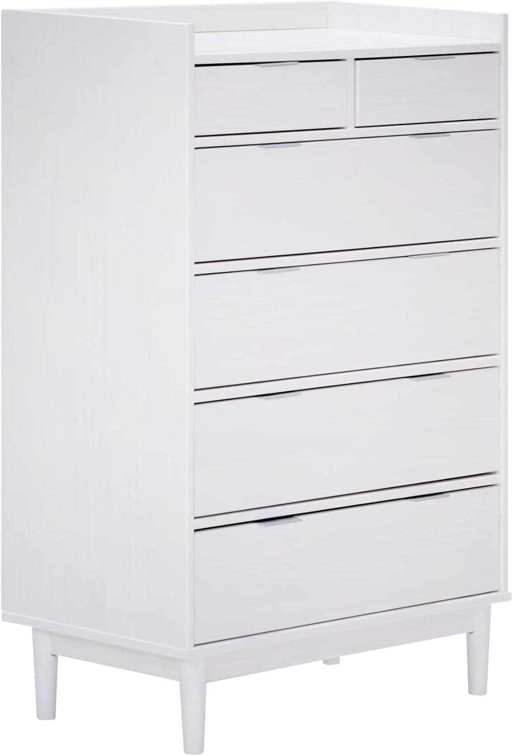 White Solid Wood Mid-Century Modern 6-Drawer Tall Dresser