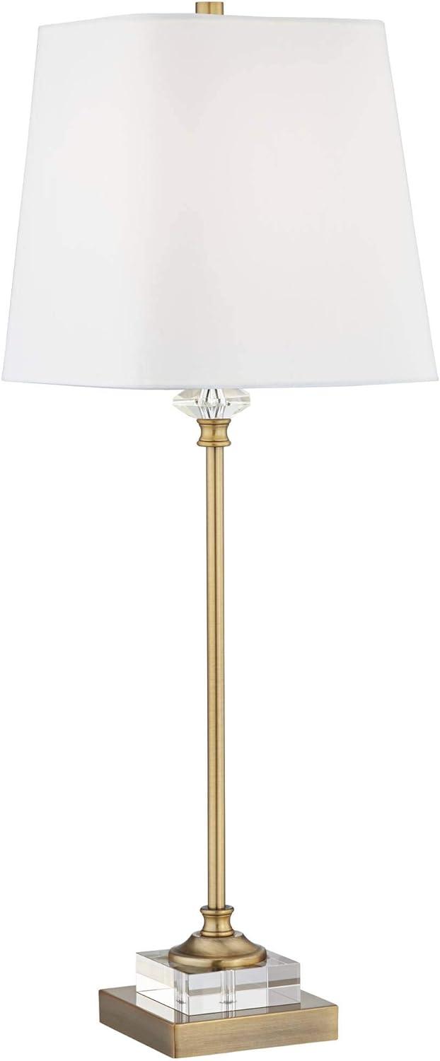 Regency Hill Julia Traditional Buffet Table Lamp 29 1/2" Tall Gold Crystal White Fabric Tapered Square Shade for Living Room Dining House Entryway