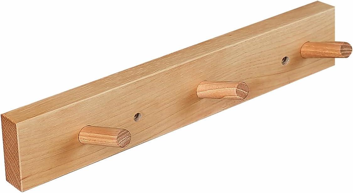 CONSDAN Coat Rack Wall Mount, USA Grown Hickory Coat Hooks with 3 Hooks, Wooden Coat Hanger Wall Mount for Hanging Coats, Jacket, Clothes, Hat, Natural Hickory