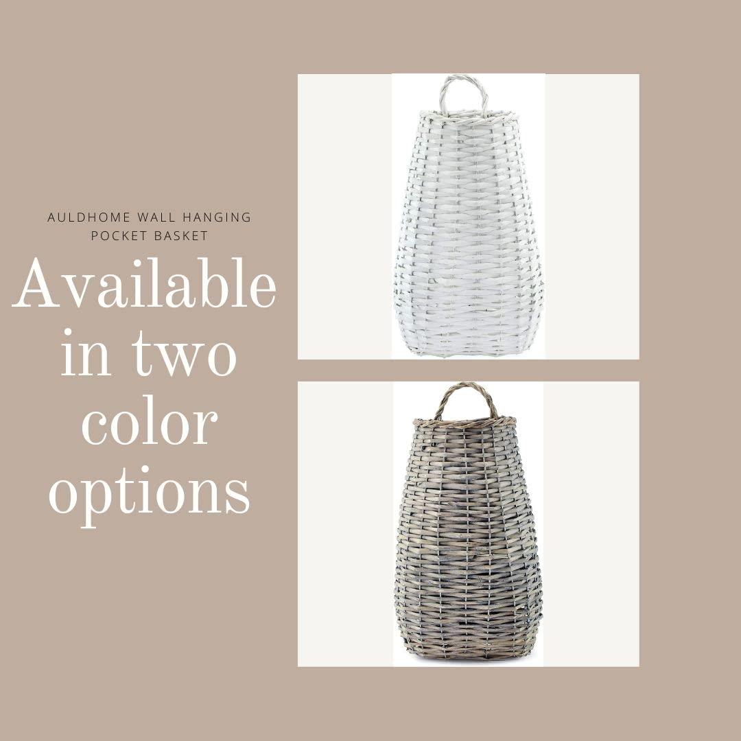 AuldHome Design Wall Hanging Baskets, Gray, 2pc Set; Small/Medium Wicker Rustic Farmhouse Door