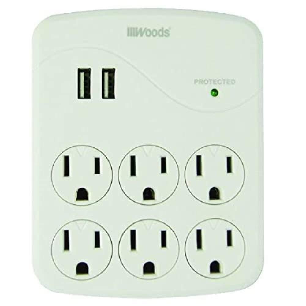 Woods 41076 Surge Protector with 6 Power, 6-Outlet 1440J of Protection