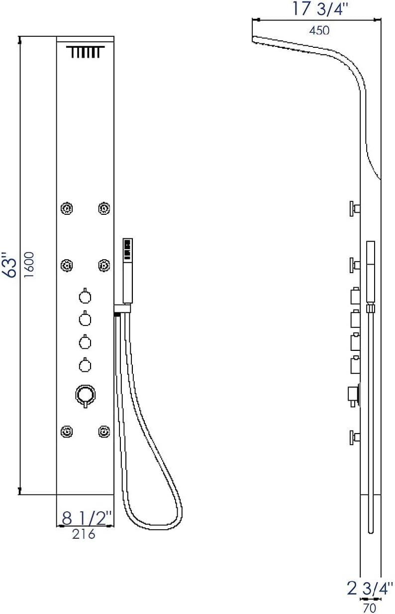 63'' Shower Panel with Fixed Shower Head