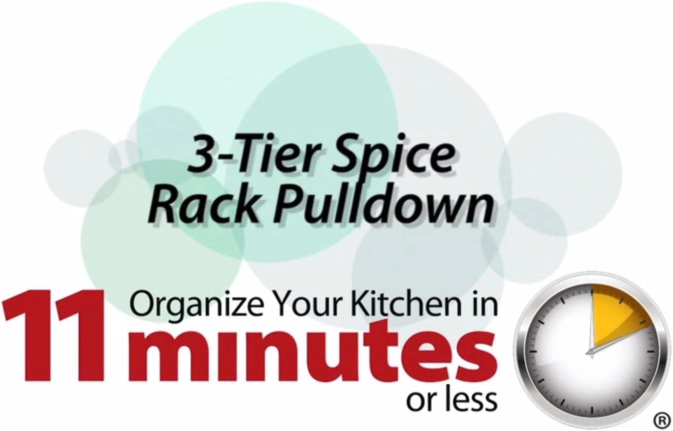 3-Tier Pull Down Spice Rack - Chrome-Finished Steel Retractable Organizer for Spice Bottles & Seasoning Jars - Easy to Install, Screws Included - Fits 15” Opening Wall Cabinet