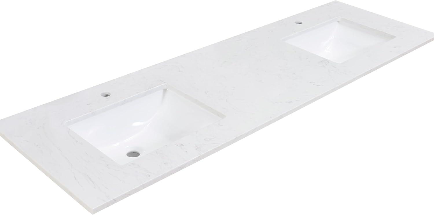 Altair Salerno 73" Double Bathroom Vanity Top in High Gloss White Stone Finish with Sink