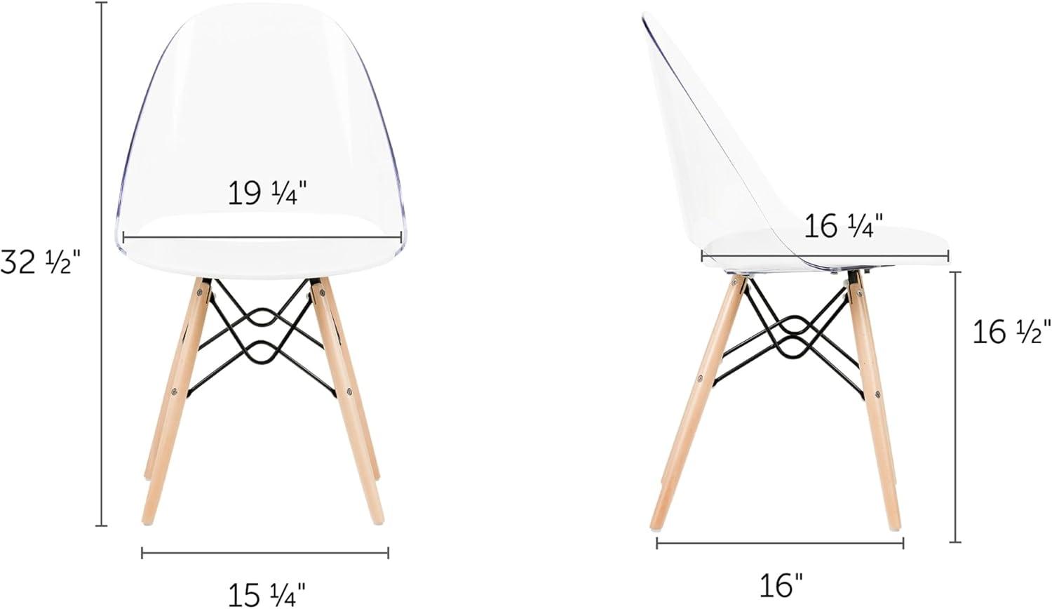 White and Clear Armless Swivel Dining Chair with Light Wood Legs