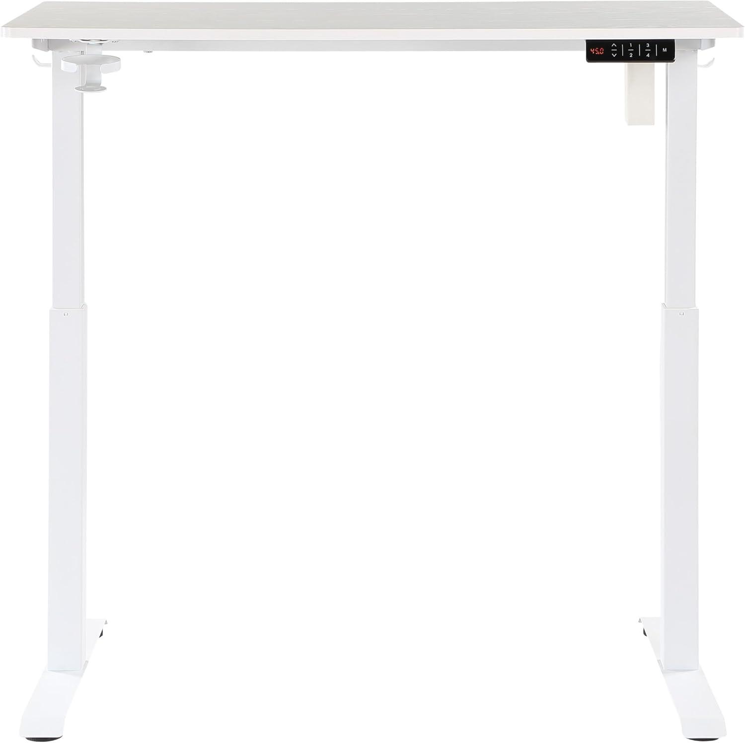 White Adjustable Height Standing Desk with USB Ports and Cup Holder