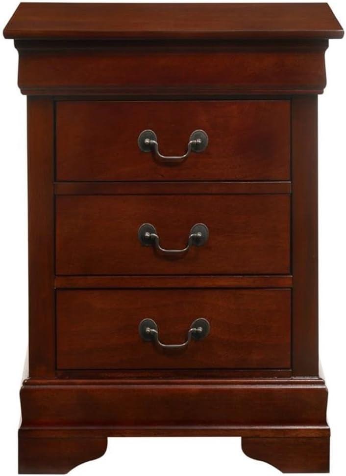 Glory Furniture Louis Phillipe 3 Drawer Nightstand in Cherry