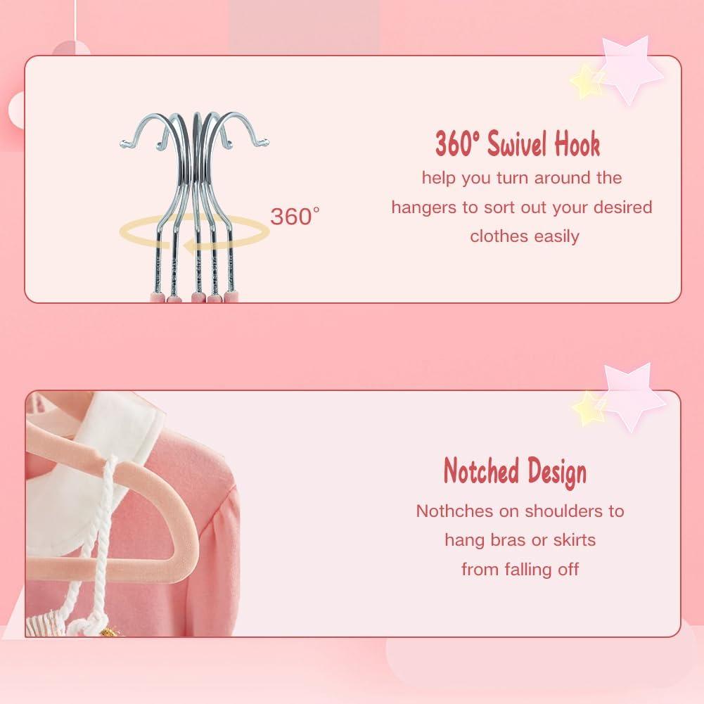 Juvale 50 Pack Pink Velvet Baby Clothes Hangers for Closet Storage, Children's Nursery, Kid's Closet, Slip-Resistant, 11 In