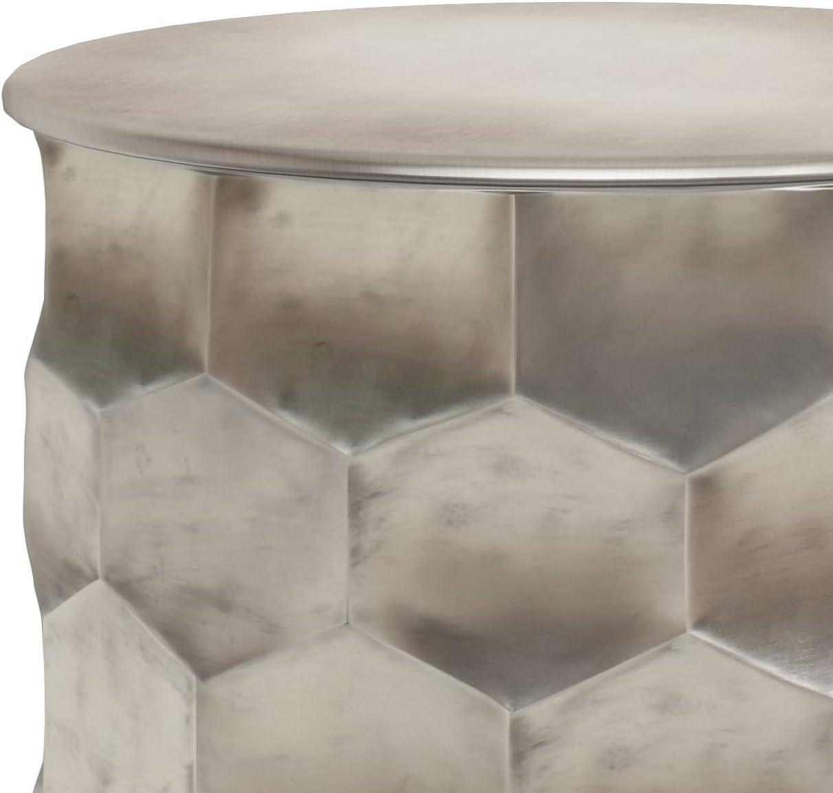 Whitney Antique Silver Round Metal Storage Side Table