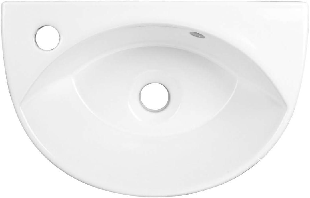 Small Wall Mount Sink White Porcelain with Overflow and Left Side Faucet Hole