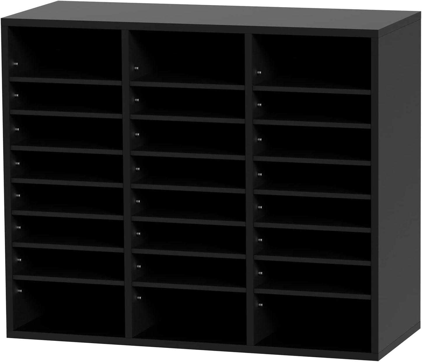 24 Compartments Office Mailbox with Adjustable Shelves, Wood Literature Sorter