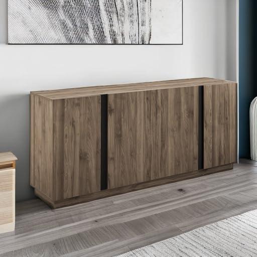 Slate Grey 70" Minimalist Engineered Wood Sideboard with Metal Accents