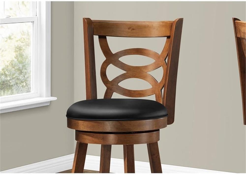 Monarch Specialties Bar Stool Set Of 2 Swivel Bar Height Wood Pu Leather Look Brown Black Transitional