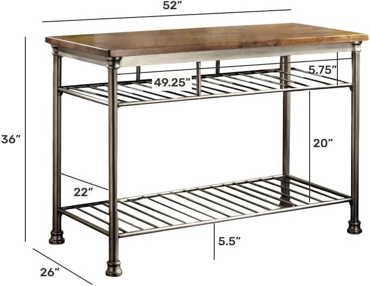 Orleans Kitchen Island: Homestyles Metal Frame, Wood Surface, 2 Shelves Storage Cart - Brown