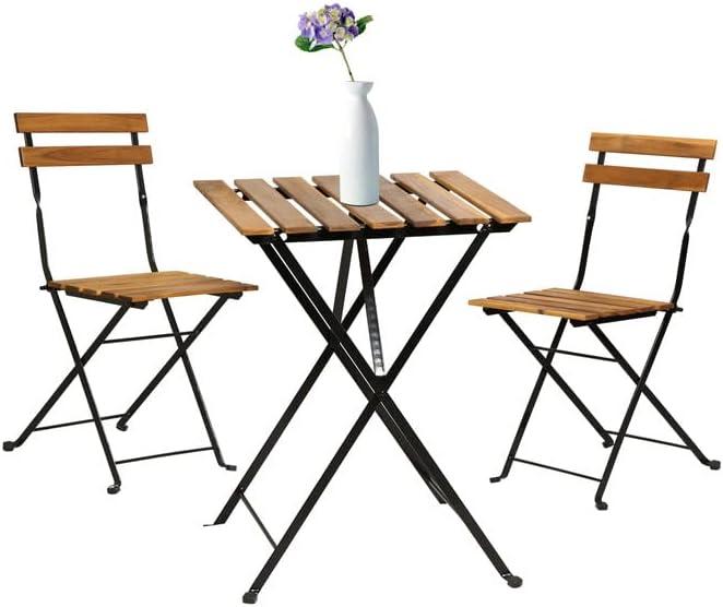 MKDLUFEI Outdoor Wood Folding Bistro Set Lightweight and Portable 3 Piece Patio Set Small Patio Furniture Set for Lawn Balcony Backyard Yard Bistro Apartment Nature…