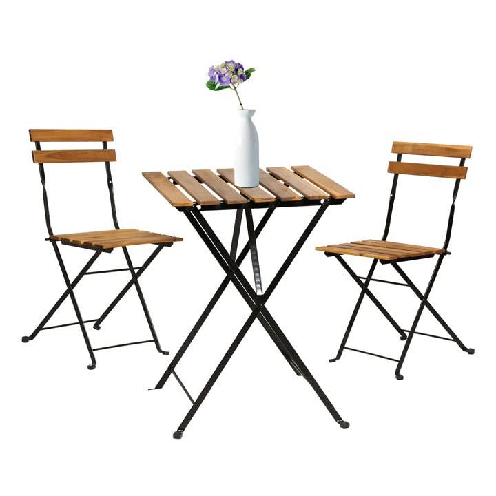 MKDLUFEI Outdoor Wood Folding Bistro Set Lightweight and Portable 3 Piece Patio Set Small Patio Furniture Set for Lawn Balcony Backyard Yard Bistro Apartment Nature…