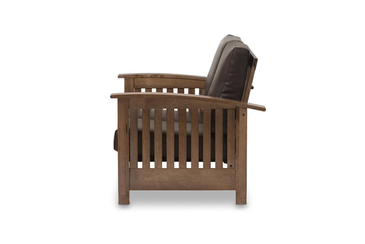 Charlotte Modern Classic Mission Style Faux Leather 2 Seater Loveseat Dark Brown/Walnut Brown - Baxton Studio