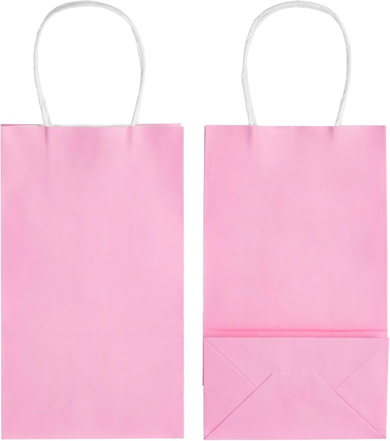 Blue Panda 25-Pack Pink Gift Bags with Handles - Small Paper Treat Bags for Birthday, Wedding, Retail (5.3x3.2x9 In)