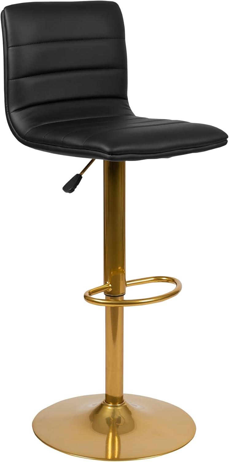 Flash Furniture Modern Black Vinyl Adjustable Bar Stool with Back, Counter Height Swivel Stool with Gold Pedestal Base, Set of 2