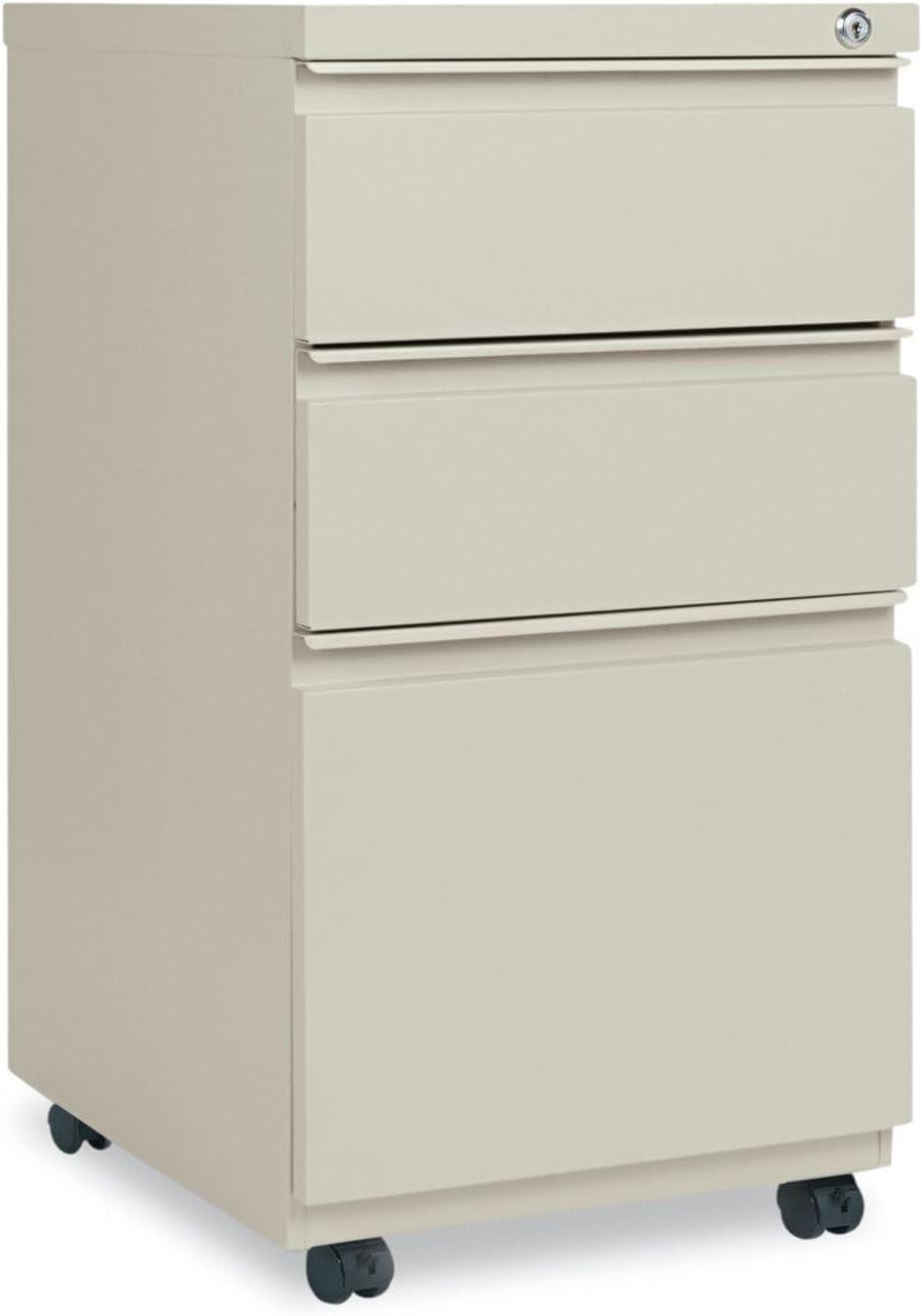 Beige Steel Mobile 3-Drawer Lockable Filing Cabinet