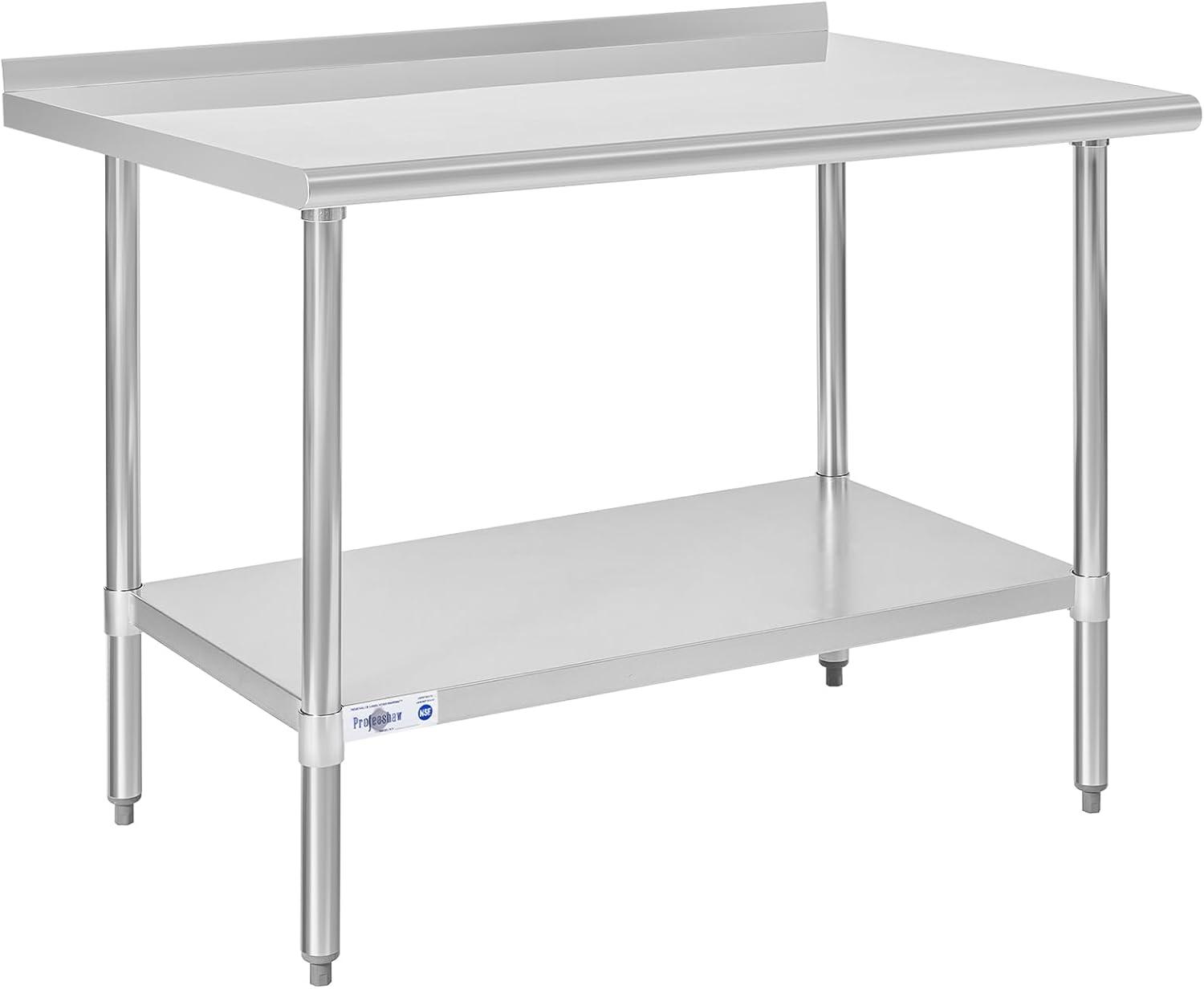 HARDURA Stainless Steel Prep & Work Table 30 x 48 Inches NSF Heavy Duty Commercial with Undershelf and Backsplash, Galvanized Legs for Commercial Food Prep