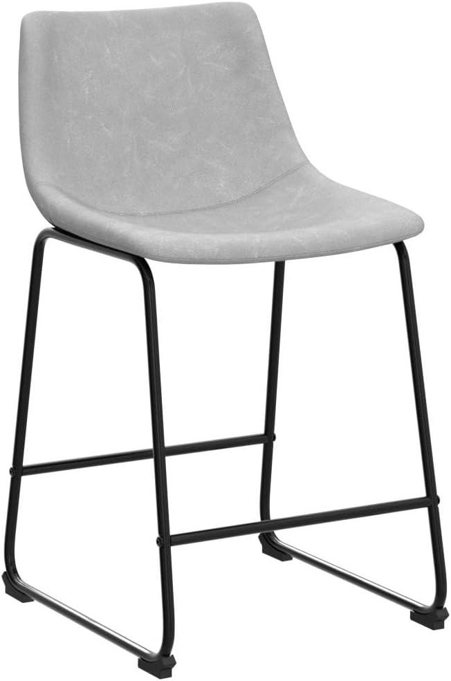 Walker Edison Full Back Faux Leather Counter Stools, Set of 2, Grey