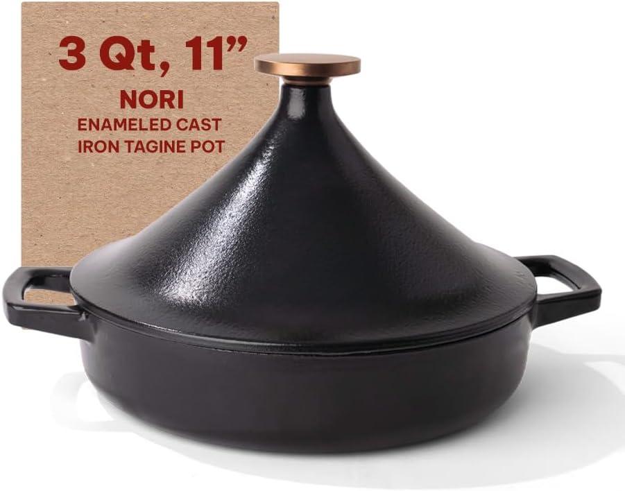 Alva Nori 11-Inch Black Enameled Cast Iron Tagine Pot