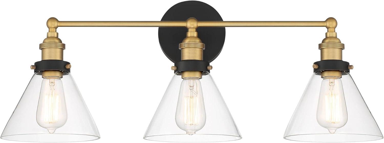 360 Lighting Burke Industrial Wall Light Black Brass Hardwire 28" 3-Light Fixture Clear Glass Shade for Bedroom Bathroom Vanity Reading Living Room