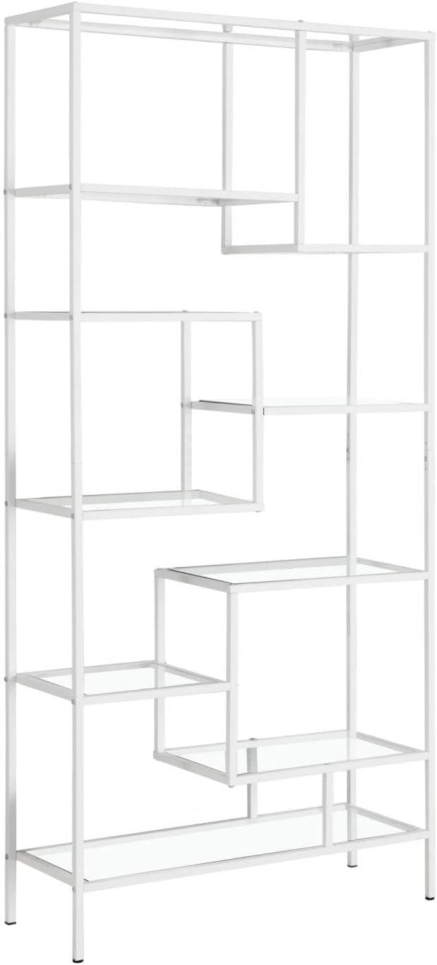 Monarch Specialties Bookshelf, Bookcase, Etagere, 72"H, Office, Bedroom, Clear Tempered Glass