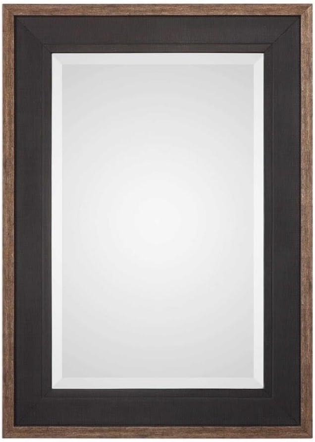 Uttermost Rectangular Vanity Accent Wall Mirror Rustic Beveled Black Aged Bronze Wood Frame 30" Wide for Bathroom Bedroom Home