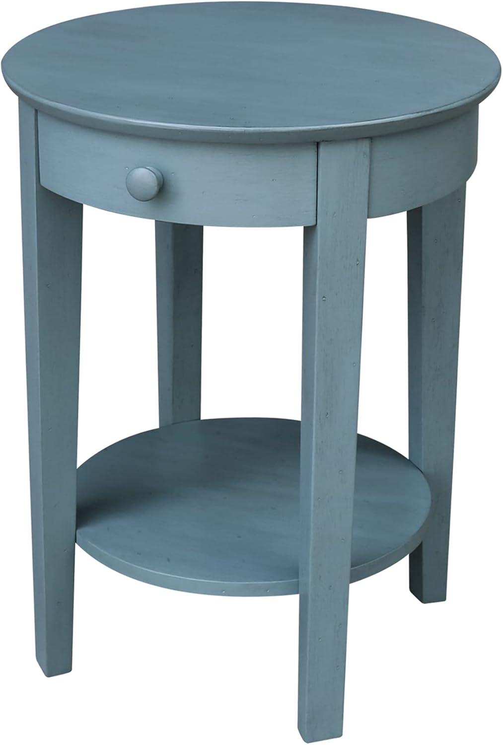 Ocean Blue Round Wooden Accent Table with Storage