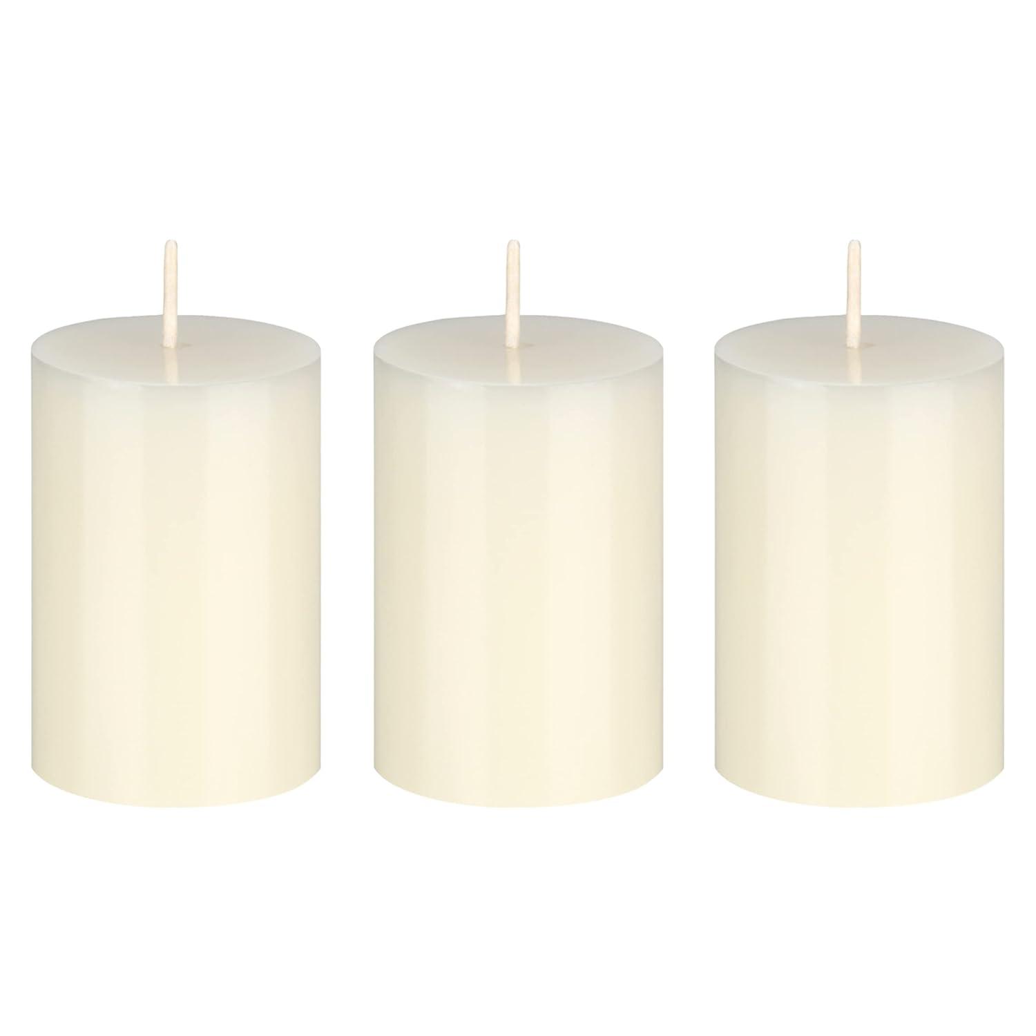 Mega Candles 3 pcs Unscented Ivory Round Pillar Candle, Hand Poured Premium Wax Candles 2 Inch x 3 Inch, Home Décor, Wedding Receptions, Baby Showers, Birthdays, Celebrations, Party Favors & More